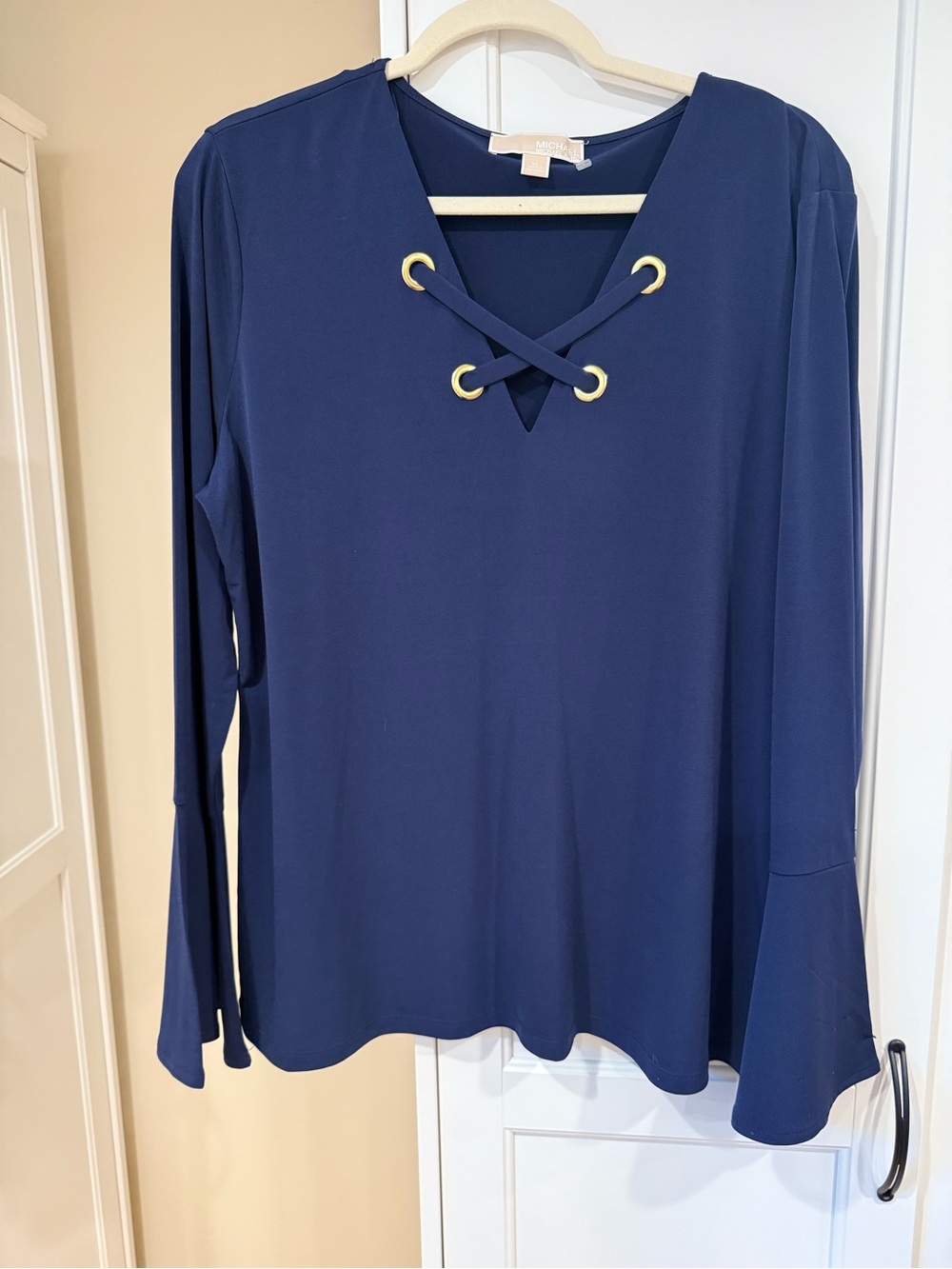 MICHAEL Michael Kors Navy Lace-Up V-Neck Long Sleeve Top